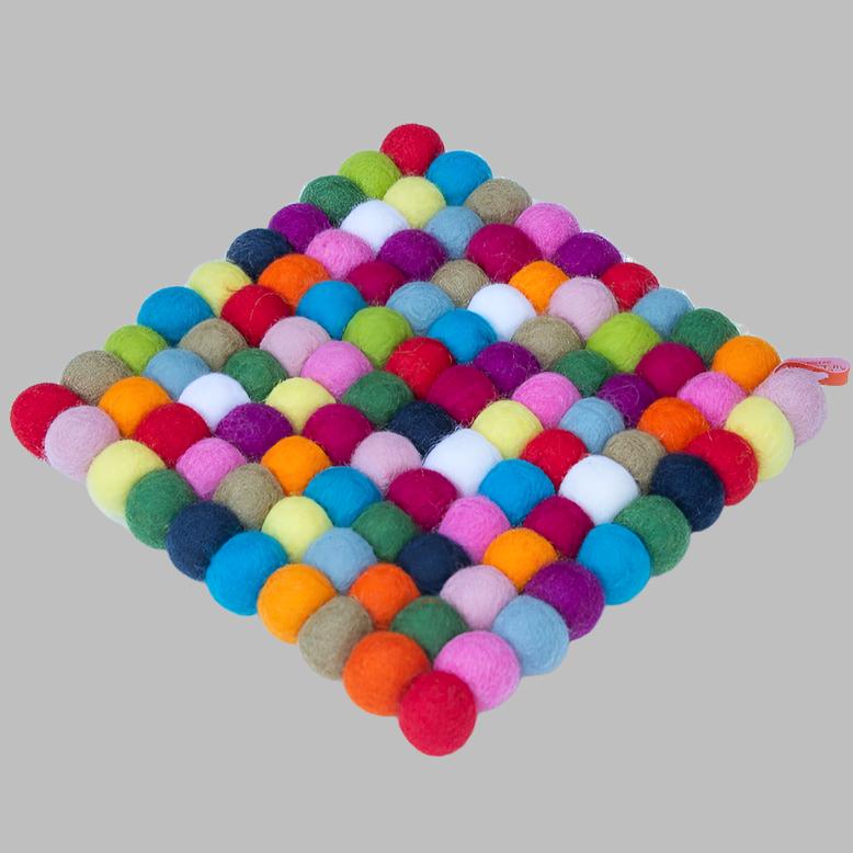 felt trivet made of colourful felt balls