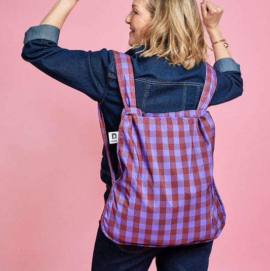 Foldable bag and backpack in trendy fall plaid pattern - from notabag