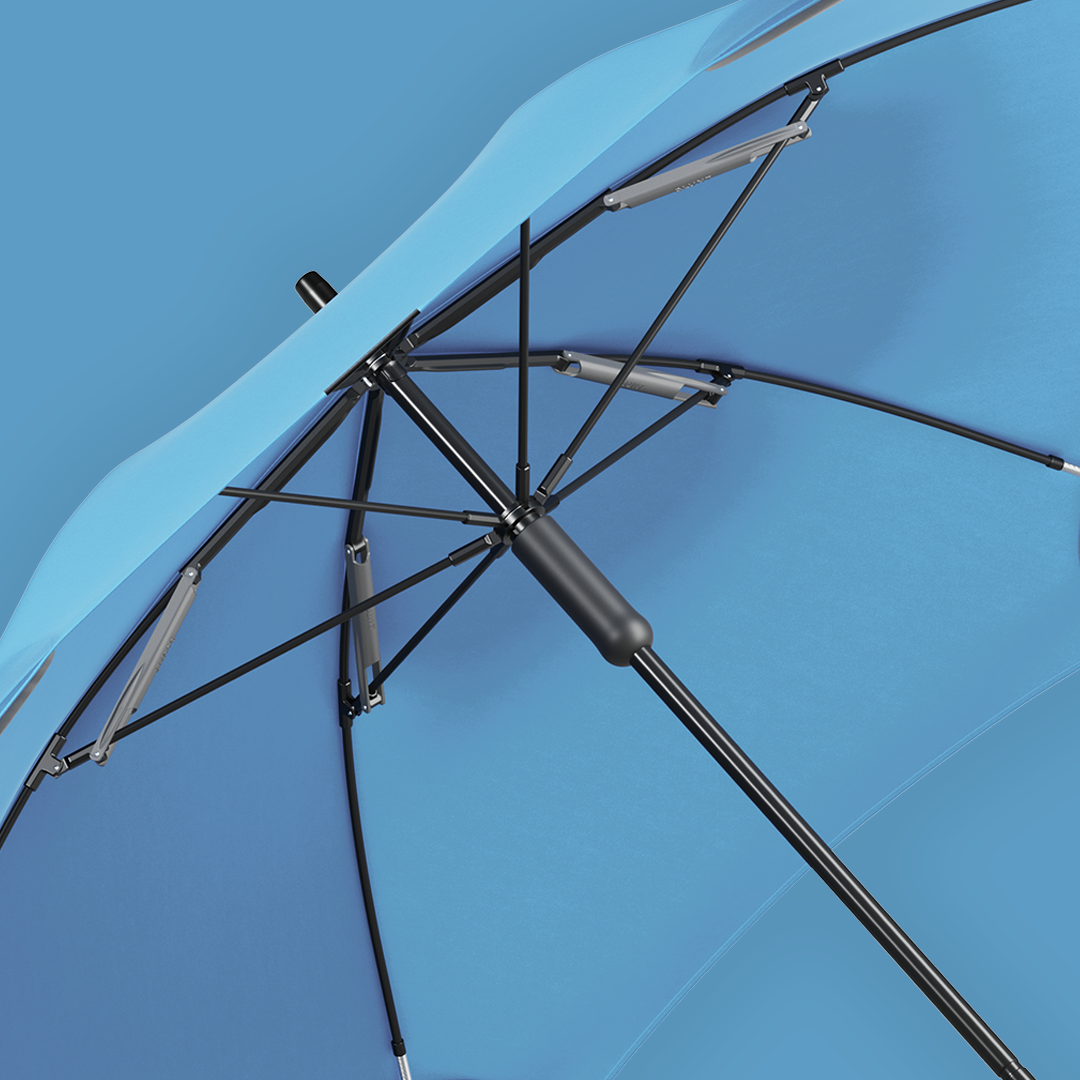 The world's best umbrella, with a system of individually engineered hardware components – frame, tip and canopy – working in harmony to create a high-performing, aerodynamic structure.