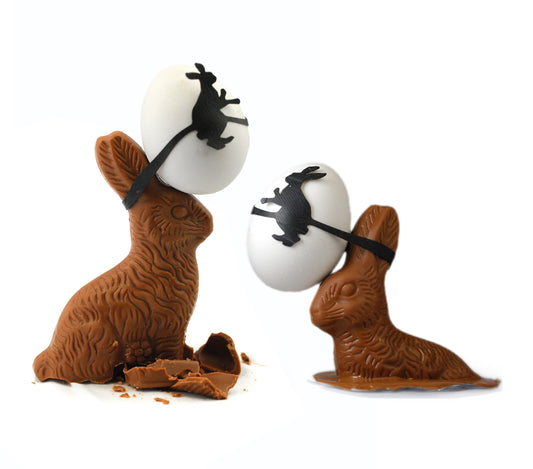 decoration for an Easter table - rubber bands in the shape of rabbits - recycled from bicycle tubes