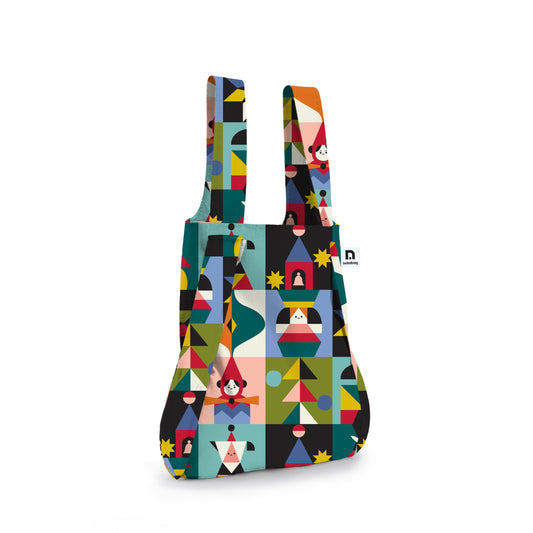 Notabag and Judit Canela, Barcelona based artist and illustrater. Smart combination of a bag and backpack. Can be folded into a small pouch.