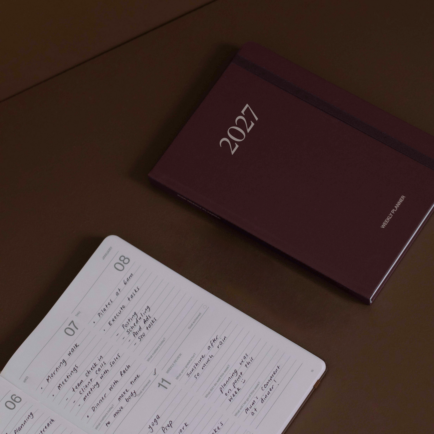 See your entire week at a glance with this weekly planner 2027 and each month, you’re invited to focus on a specific theme, from personal growth and wellness to productivity habits. Made of waterproof & infinitely smooth stone paper.