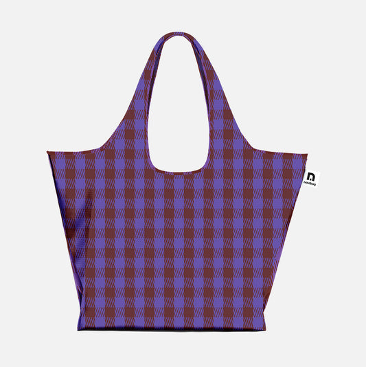 shopping tote in stylish, trendy plaid pattern - new JAM collection from notabag - blue cherry
