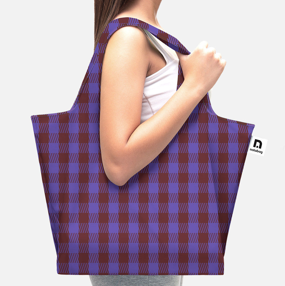 Foldable, reusable shopping tote from notabag's JAM collection - in trendy & stylish plaid pattern