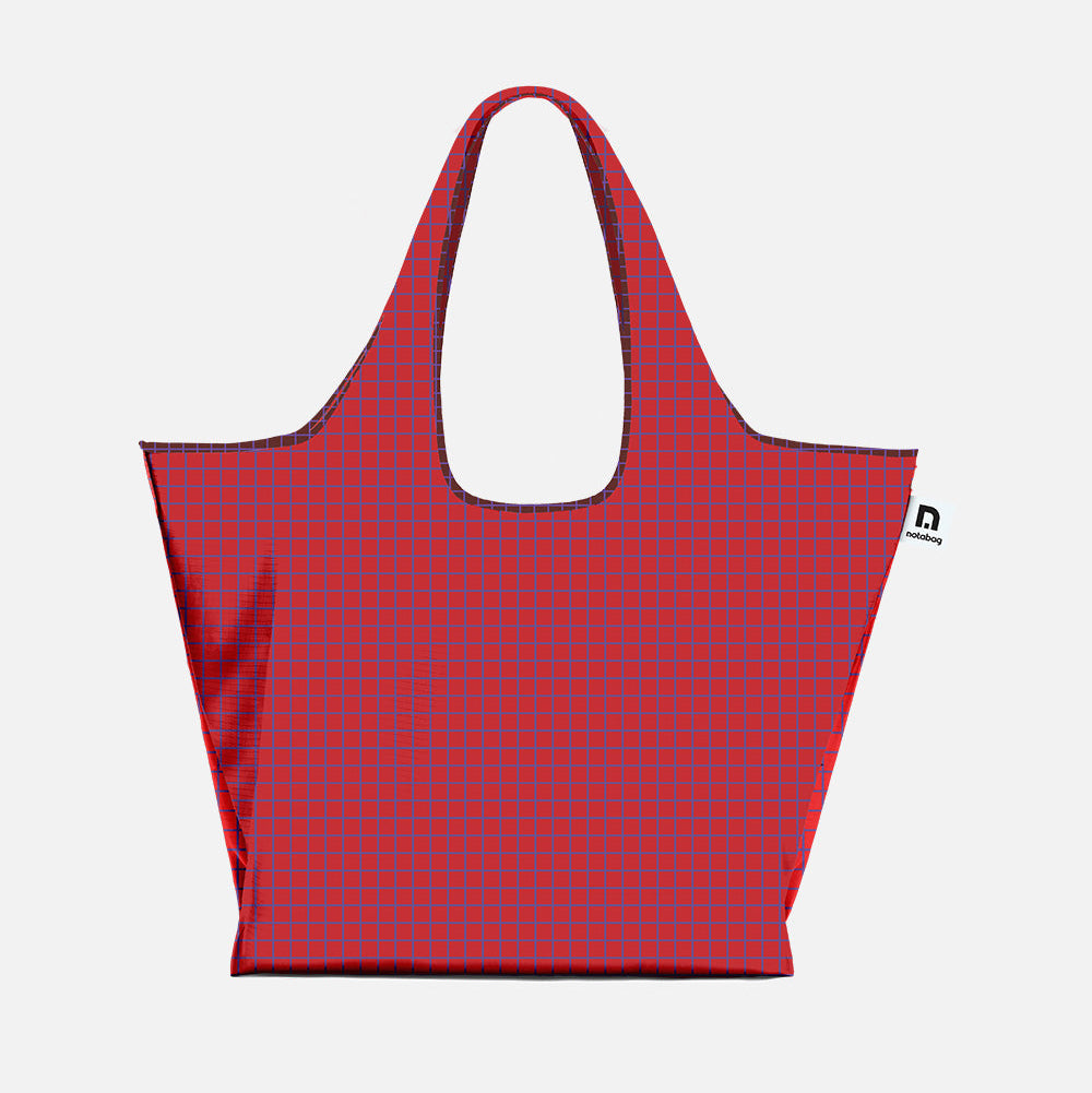 A spacious, reusable shopping tote bag with a fine plaid pattern and double shoulder straps - part of the JAM collection from notabag