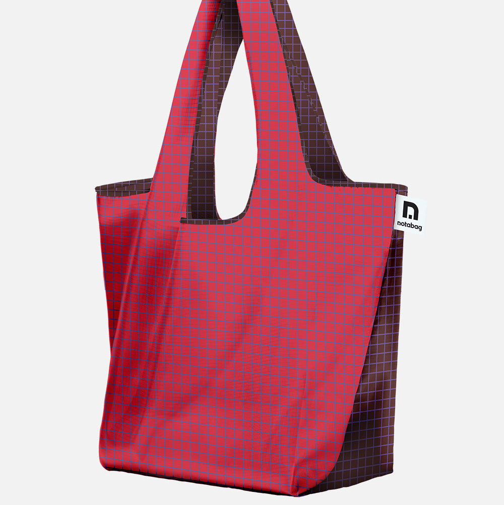 Foldable spacious shopping tote in fine plaid pattern - part of the JAM collection from notabag - don't leave home without your notabag