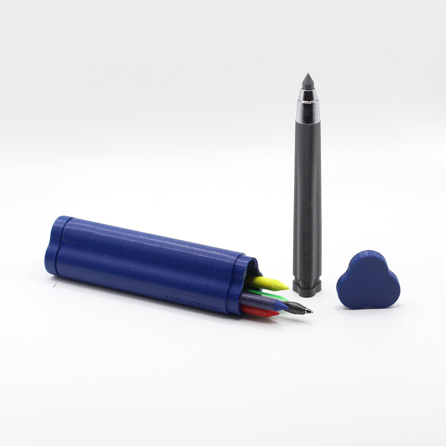 Trilobyme - blue - multifunctional artist pencil with color markers & ball point pen function - designed by Achille Castiglioni and 3D printed in Italy