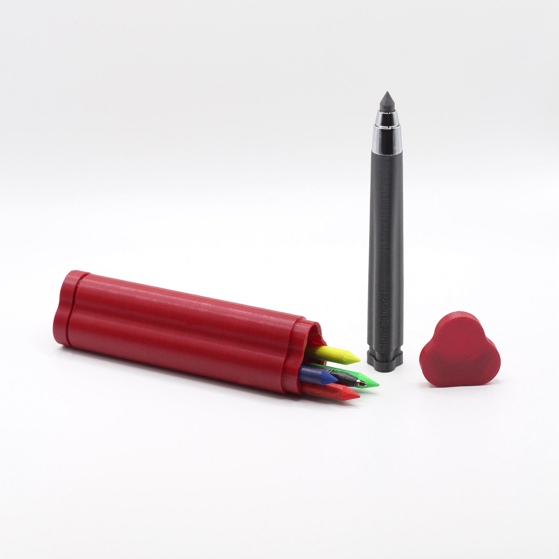 Trilobyme - red - multifunctional artist pencil with color markers & ball point pen function - designed by Achille Castiglioni and 3D printed in Italy