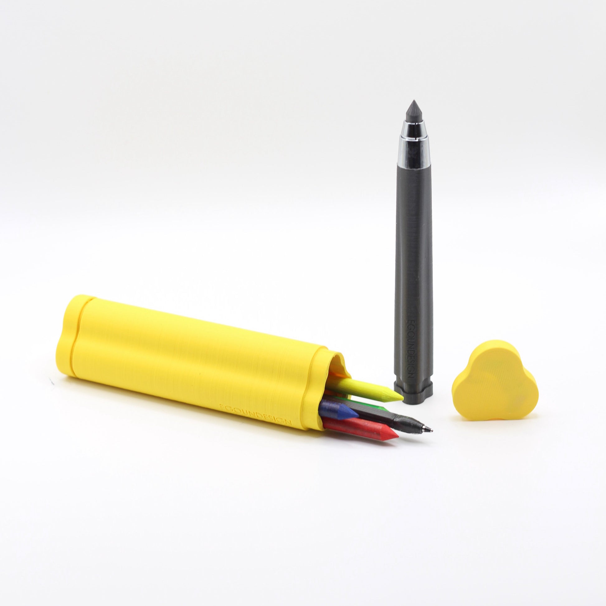 Trilobyme - yellow - multifunctional artist pencil with color markers & ball point pen function - designed by Achille Castiglioni and 3D printed in Italy