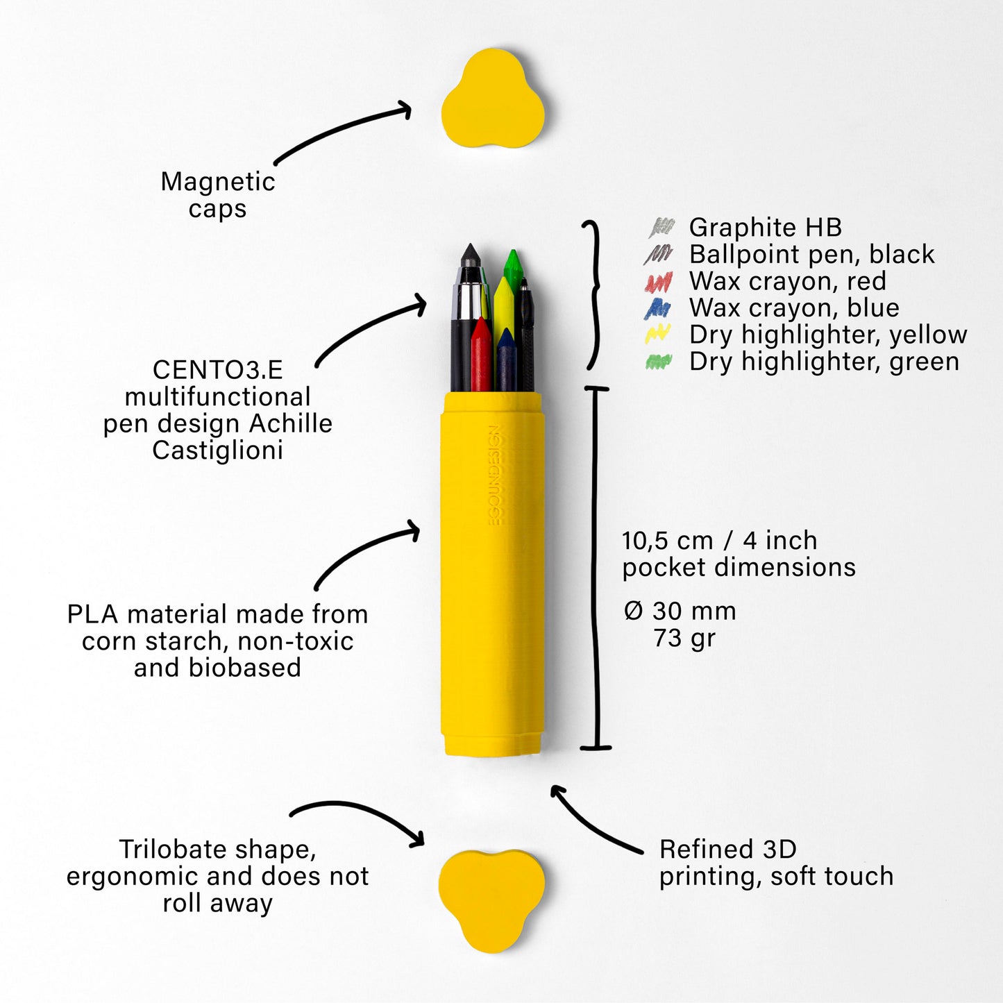 EGOUNDESign - Achille Castiglioni - TRILOBY ME - Corn yellow (jaune paille)