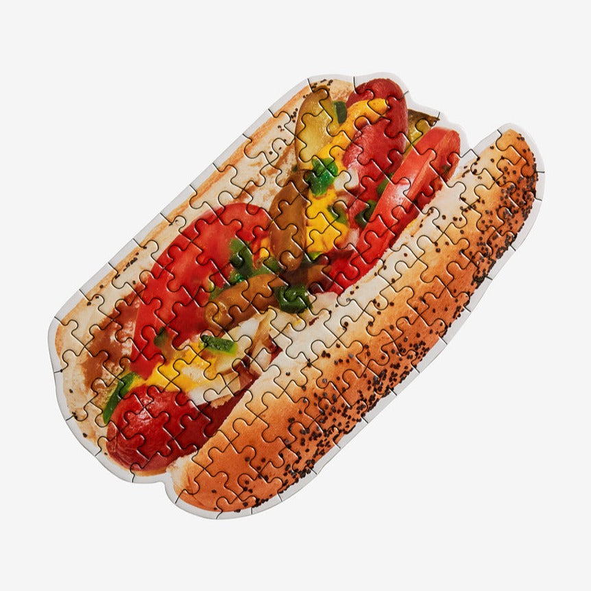 food-shaped miniature jigsaw puzzle - areaware - little puzzle thing - chicago hot dog