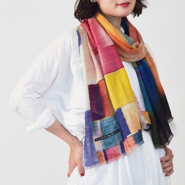 Marumasu - tencel scarves - stone block print - orange