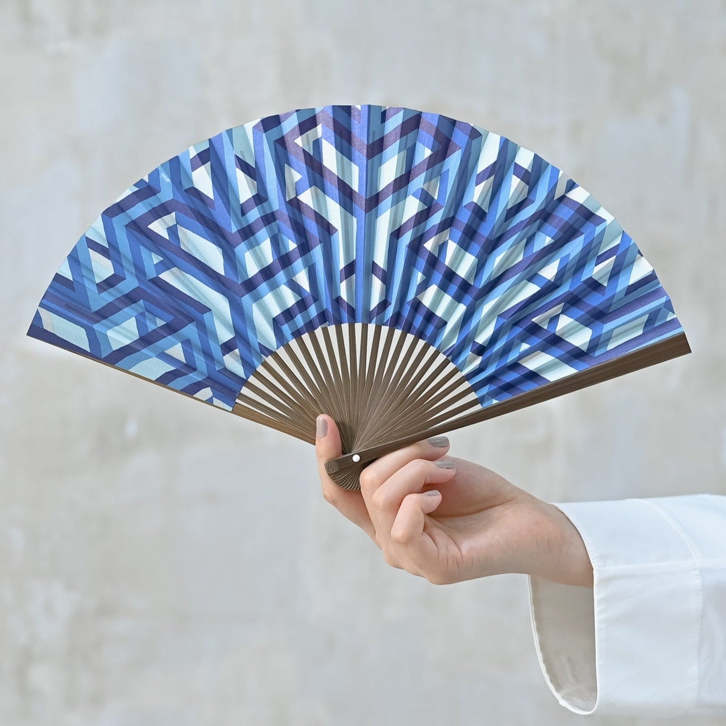 Faltbarer Fächer - Fan Fun Kyoto - Geometrie - blau