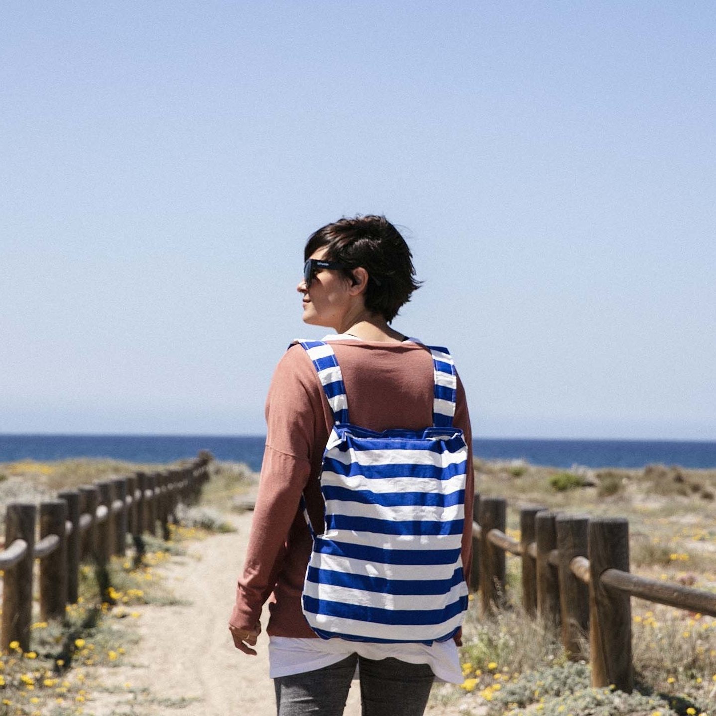 Foldable backpack marine stripes