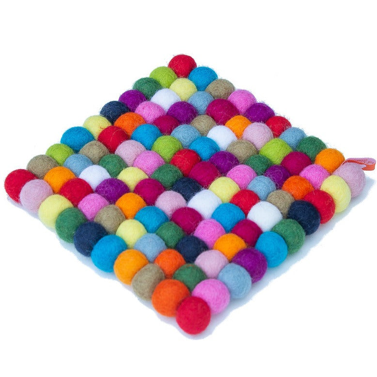 felt trivet made of colourful felt balls